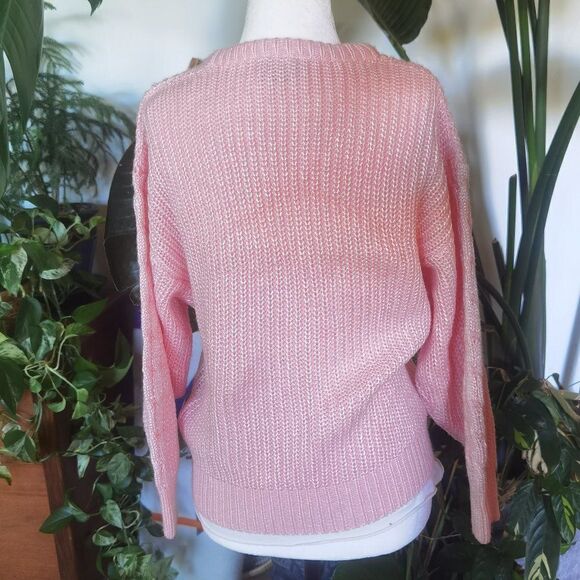 Candy Pink ESCALA Pearl Sheen 80s Vintage Sweater Oversized 90s Spring - Picture 3 of 4